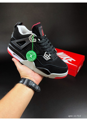 Чорні осінні жіноічі кросівки чорні з червоним «no name» Nike Air Jordan 4 Retro