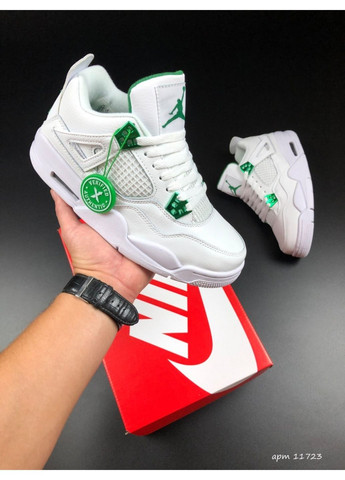 Белые демисезонные женские кроссовки белые с зеленым «no name» Nike Air Jordan 4 Retro