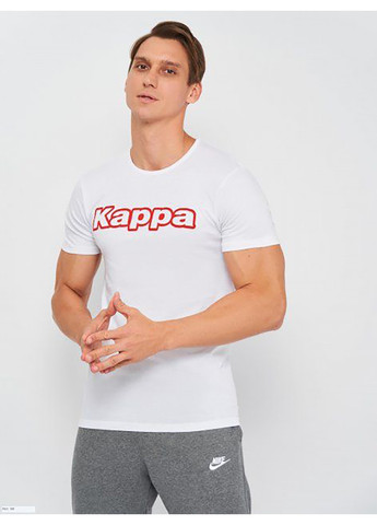 Белая футболка t-shirt mezza manica girocollo con stampa logo petto белый l муж k1335 bianco-l Kappa