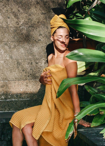 Набір вафельних рушників 3 в 1: 70 на 140 см, 2 шт. — 34 на 72 см — для ванної, готелів, SPA, саун — Жовтий Lovely Svi жовтий