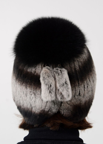 Зимова жіноча хутряна шапка з хутра рекс з помпоном з хутра песця Меховой Стиль бини (260947278)