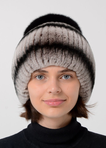 Зимняя женская меховая шапка из меха рекс с помпоном из меха песца Меховой Стиль бини (260947279)