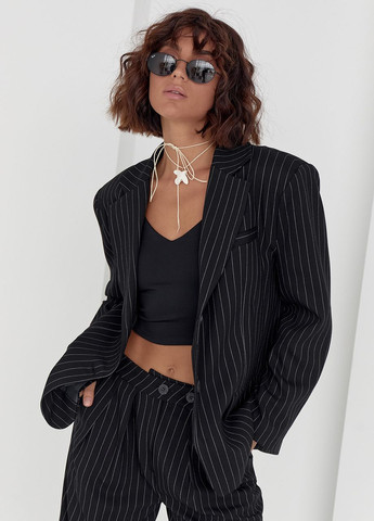 Черный женский женский пиджак на пуговицах в полоску Lurex - демисезонный