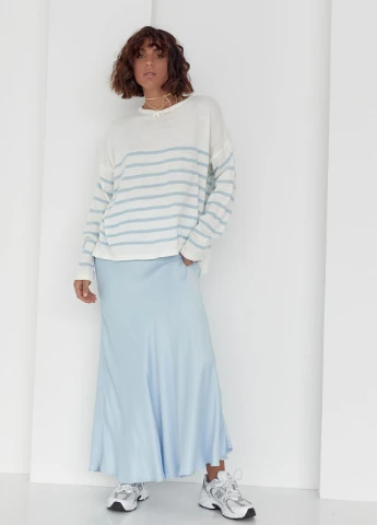 Блакитний демісезонний жіночий джемпер oversize у дрібну смужку Lurex