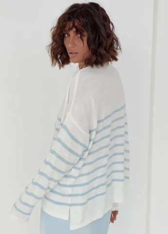 Блакитний демісезонний жіночий джемпер oversize у дрібну смужку Lurex