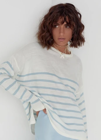 Блакитний демісезонний жіночий джемпер oversize у дрібну смужку Lurex