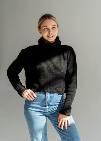 Черный чорний вкорочений светр з хомутом в'язка марітель Maritel'