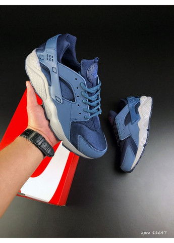 Синій Осінні чоловічі кросівки темно сині з бежевим «no name» Nike Huarache