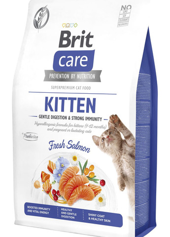 Сухой корм для котят Cat GF Kitten Gentle Digestion Strong Immunity с лососем, 2 кг Brit Care (260949410)
