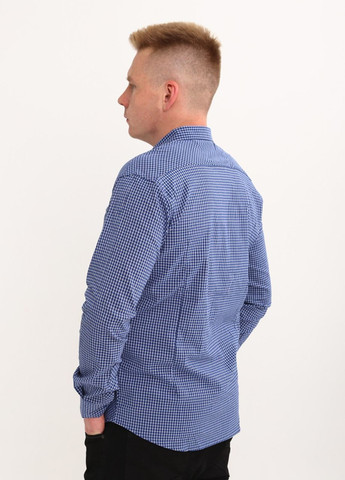 Сорочка чоловіча синя з білим у клітку тонка з довгим рукавом Bagarda приталенная (261029062)