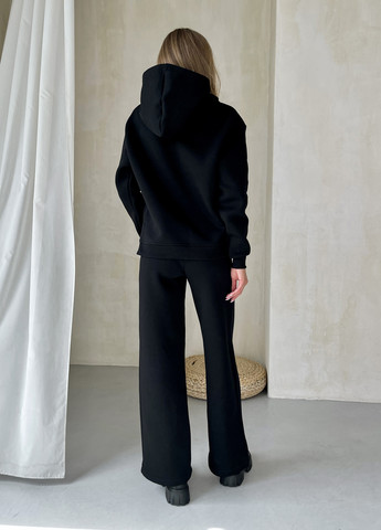 Теплый костюм на флисе с широкими штанами и худи черный 100001061 Merlini тулон (261241345)