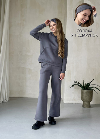 Теплый костюм на флисе с широкими штанами и худи серый 100001063 Merlini тулон (261241297)