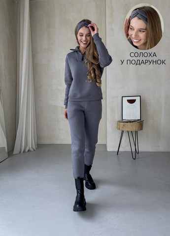 Теплый женский костюм на флисе с кофтой на молнии серый 100001083 Merlini анже (261241323)