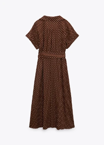 Коричнева повсякденний сукня Zara в горошок