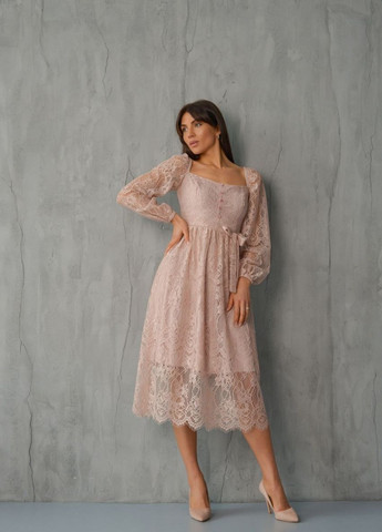 Пудровое вечернее платье а-силуэт ODDI однотонное