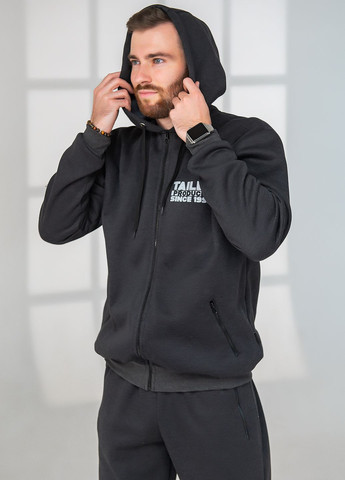 Серый демисезонный утепленный трикотажный спортивний костюм с капюшоном Tailer