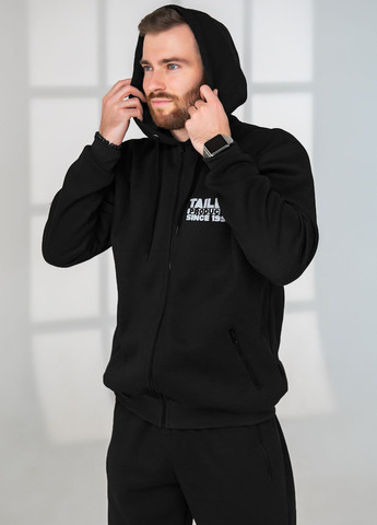 Чорний демісезонний утепленний подовженний трикотажний спортивний костюм з капюшоном Tailer