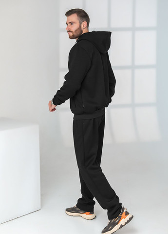 Черный демисезонный утепленный удлиненный трикотажный спортивний костюм с капюшоном Tailer