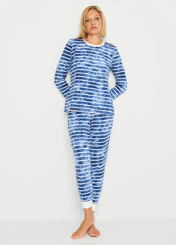 Голубая всесезон пижамный костюм реглан + брюки Роза