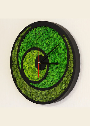 Годинник настінний стильний практичний універсальний круглий зі стабілізованим мохом із дерева 40х40х3.2 см (475781-Prob) Чорний Unbranded (271140871)
