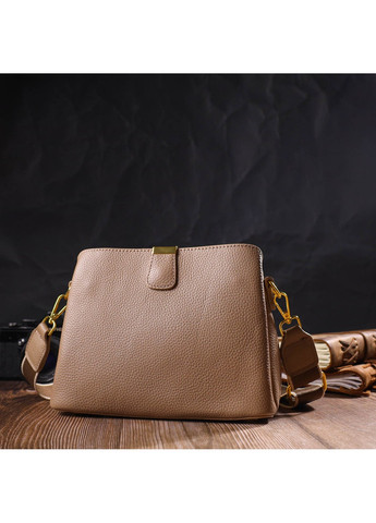 Жіноча модна сумка на три відділення з натуральної шкіри 22106 Бежева Vintage (260360872)