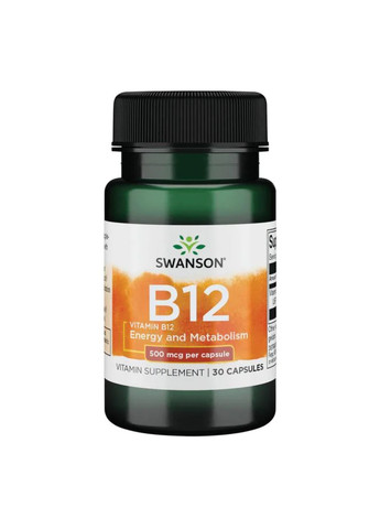Вітамін B12 Vitamin B-12 500мкг - 30 капсул Swanson (269462143)