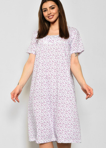 Нічна сорочка жіноча батальна білого кольору з квітковим принтом Let's Shop (277925694)