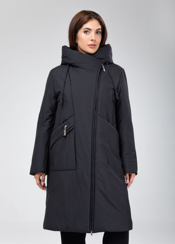Чорне зимнє Жіноче зимове довге пальто великих розмірів 12142 Delfy