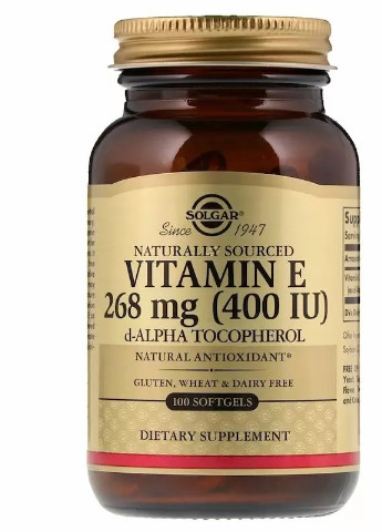 Natural Vitamin E 400 IU Pure d-Alpha Tocopherol 100 Softgels Solgar (256722731)