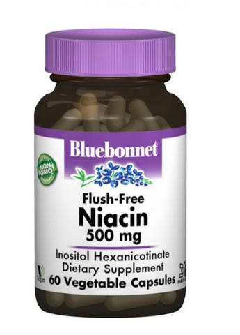 Niacin Flash-Free 500 mg 60 Caps Bluebonnet Nutrition (256723241)