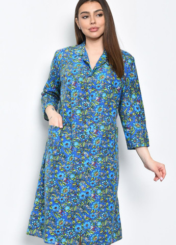 Халат женский байковый полубатальный синего цвета с цветочным принтом Let's Shop (271958455)