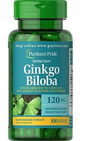 Puritan's Pride Ginkgo Biloba Standardized Extract 120 mg 100 Caps Puritans Pride (256725755)