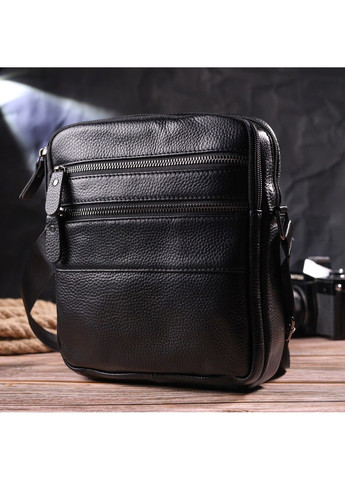 Стильна чоловіча сумка з натуральної зернистої шкіри 21398 Чорна Vintage (258286247)