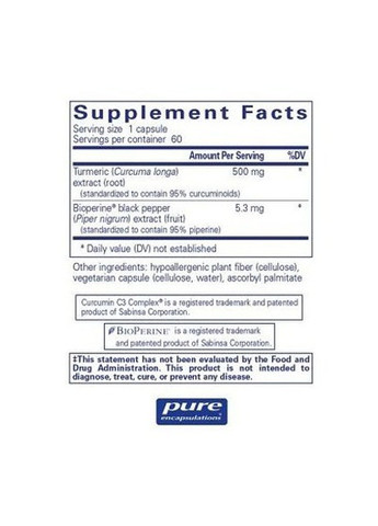 Curcumin with Bioperine 500 mg 60 Caps PE-01073 Pure Encapsulations (258763337)