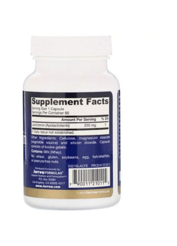 Lactoferrin 250 mg 60 Caps JRW-21011 Jarrow Formulas (259450350)