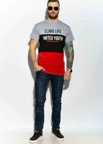 Бесцветная футболка трехцветная (серо-черный\красный) Time of Style