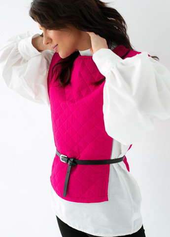 Фуксиновая демисезонная блуза с объемными рукавами с накидкой и поясом - фуксия Elisa