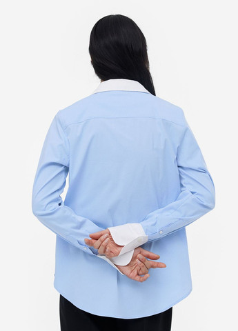 Голубой рубашка однотонная H&M с длинным рукавом