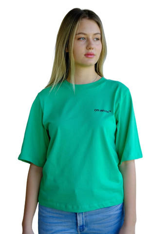Зеленая летняя футболка женская с коротким рукавом Off-White