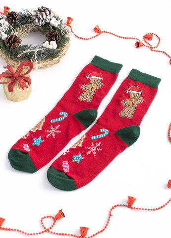 Набор новогодних носков с принтами "Santa, Печеньки" Красные Maybel (271140571)