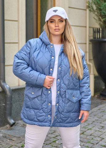 Синяя женская куртка с поясом цвет джинс р.50/52 440914 New Trend