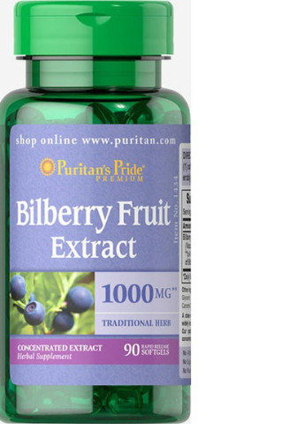 Puritan's Pride Bilberry 4:1 Extract 1000 mg 90 Softgels Puritans Pride (256724653)