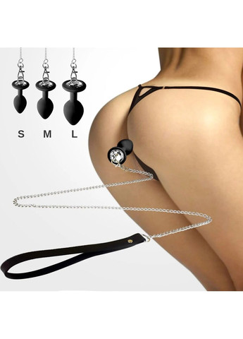 Силиконовая анальная пробка Silicone Anal Plug with Leash size S с поводком Black Art of Sex (277236451)