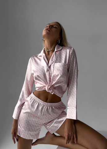 Светло-розовая всесезон ніжна піжамка з лого victoria's secret з брендовим коробом рубашка + шорты Vakko