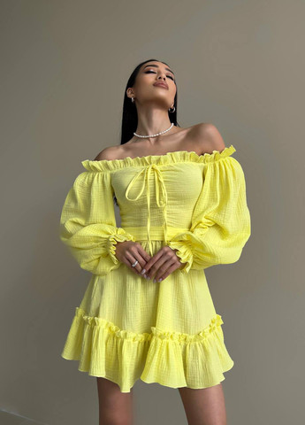 Жовтий жіноча сукня з рюшами колір жовтий р.42/44 432166 New Trend