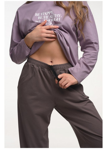 Фиолетовая всесезон хлопковая пижама с брюками и лонгсливом фиолетово-кофейная abilio lp-009 Luna