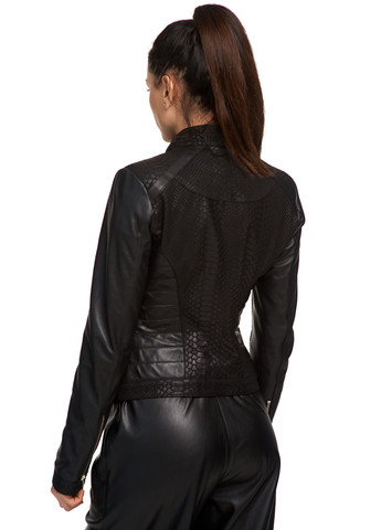 Чорна демісезонна жіноча шкіряна приталена класична куртка з пітоном натуральна шкіра. весна осінь демісезон fer-14 чорний Actors