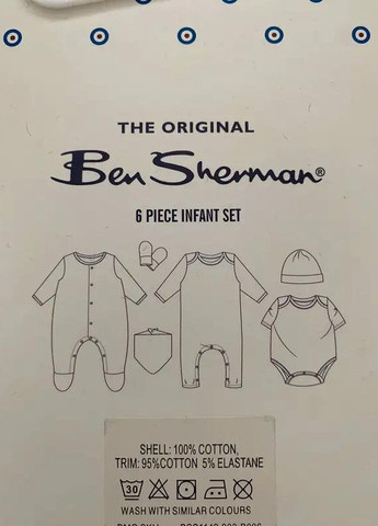 Белый демисезонный набор 6шт для новорожденного малыша мальчика 0-6 мес . оригинал Ben Sherman