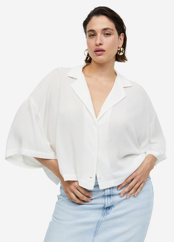 Белая летняя рубашка oversize с короткими рукавами H&M