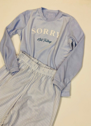 Голубая зимняя теплая пижама из флиса свитшот + брюки Primark